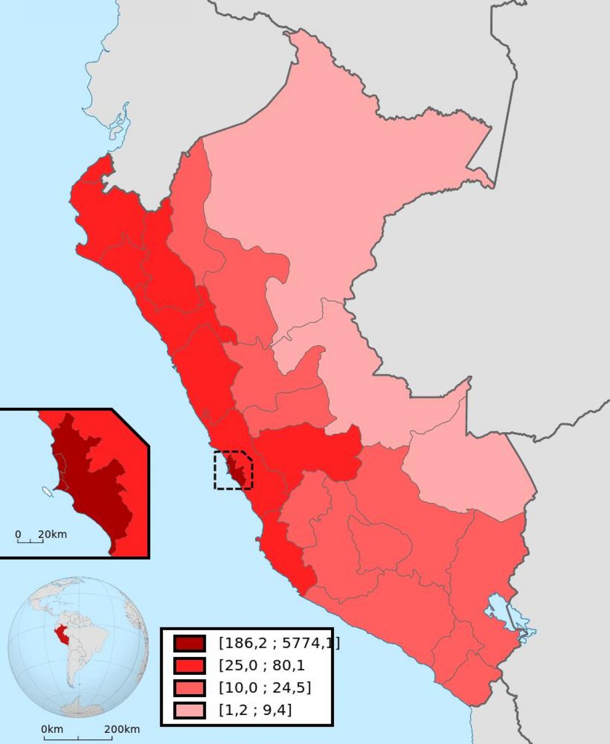 Peru kepadatan penduduk peta